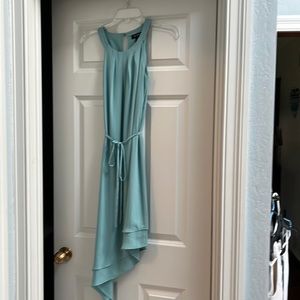 Sea foam asymmetrical dress with tie belt